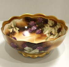 Antique T&V Limoges Pickard Porcelain Hand Painted Footed Scalloped Fruit Bowl