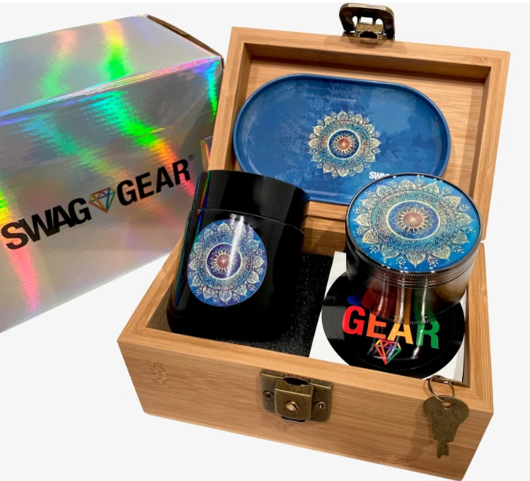 Blue Mandala Box Combo - Original Stash Box with Grinder and Stash Jar - Image 4 of 4