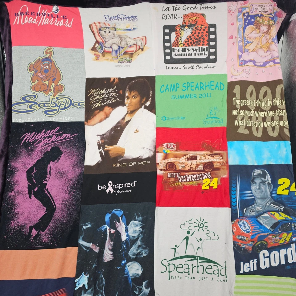Vintage 90s Y2K Mosaic T-shirt Quilt Michael jackson Nascar South Carolina 80x48 - Image 3 of 4