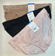 NWT 3 Warner's No Pinching/Problems Bikini Panties Black/Tan/Multi Size 8/XL