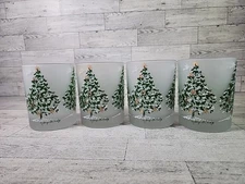 Vintage Georges Briard 14oz Double Old-Fashioned Christmas Tree Glasses Lowball