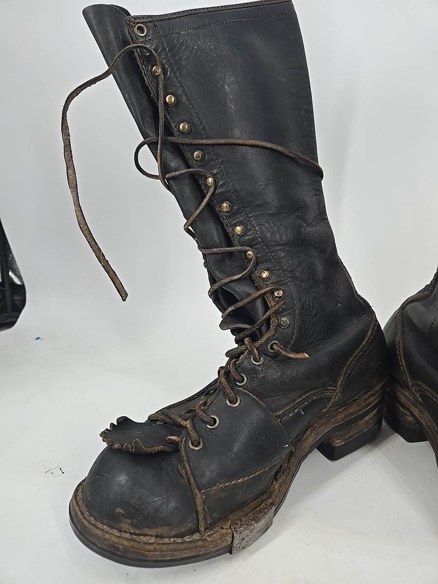 VTG Wesco 9in Highliner Logger Boots Black Leather Vibram Sole Mens 7 B 1993 VTG Wesco Highliner 16 main image 2