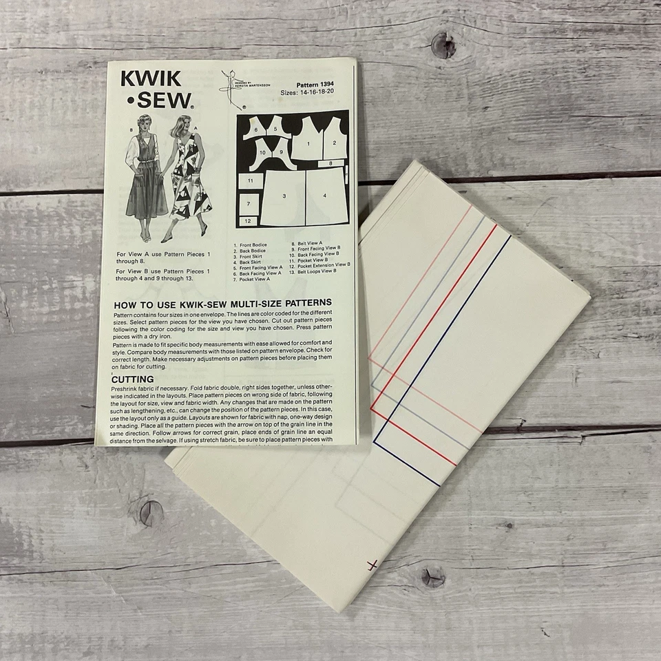 Kwik Sew 1394 Sewing Pattern Dress Jumper Sleeveless Miss Size 14-20 UNCUT - Image 3 of 4