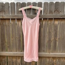 OLGA Vintage Silk chemise slip nightie pink  lace trim