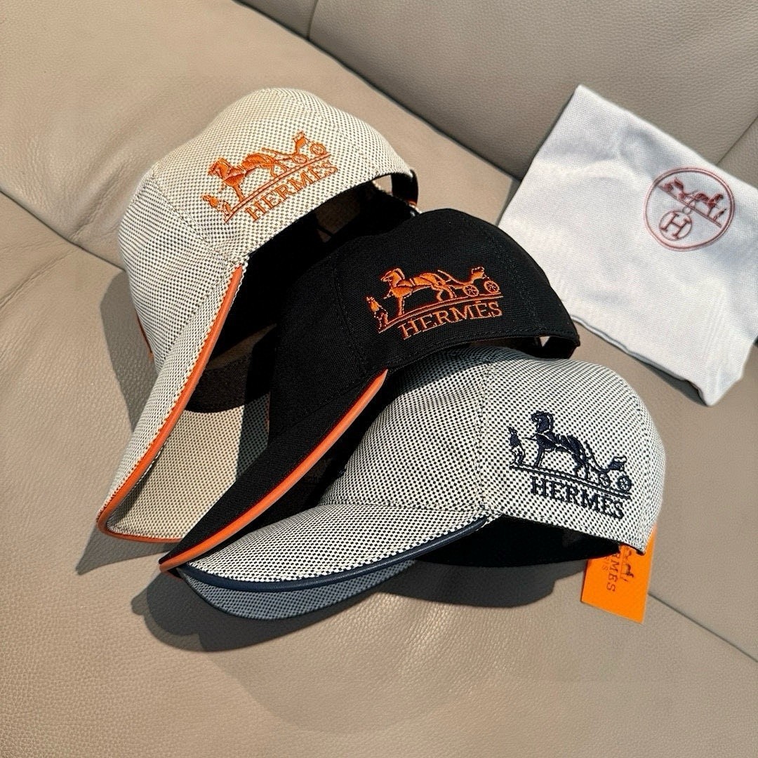 Hermes Men's Baseball Cap Miles H Circle Black Orange Canvas Hat