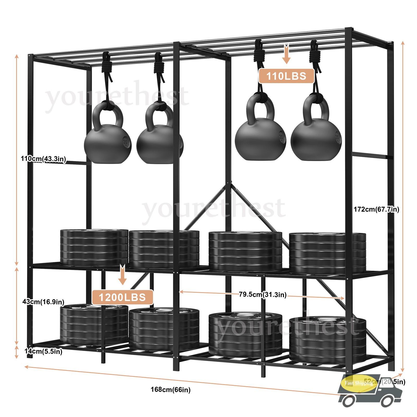 66" Assembled Wardrobe Closet Portable Closet System w/Cover Heavy Duty 3000 Lbs