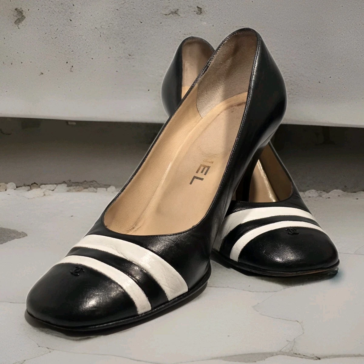 ⭐️CHANEL シャネル⭐️ バックストライプハイヒール　黒パンプス CHANEL Pump Striped Heels for Women for sale | eBay