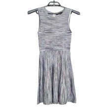 Karen Millen Grey Knit Striped Sleeveless Fit & Flare Dress SZ 2 Viscose Stretch