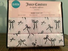 Juicy Couture Pink/Black Ribbons QUEEN Sheet Set