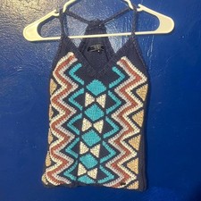 GUESS Los Angeles Women’s M Crochet Knit Geometric Aztec Print Tank Top