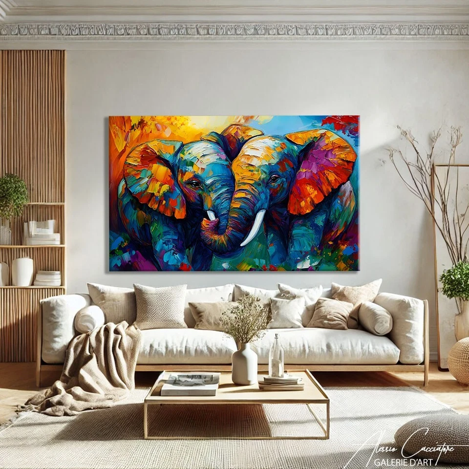 Arte de pared elefante lienzo enmarcado grande arte moderno impresión arte colorido abstracto Foto 3 de 4