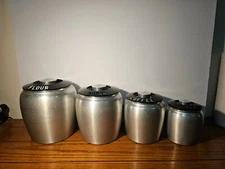 Vintage Kromex Aluminum Canister Set of 4 Flour, Sugar, Coffee & Tea