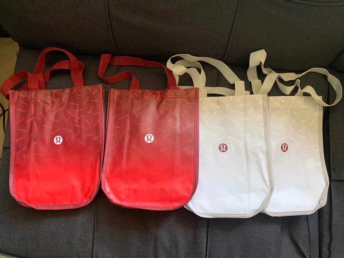 4 Pcs Lululemon Reusable Shopping Gift Bag Yoga Logo Small Tote White Red 2022