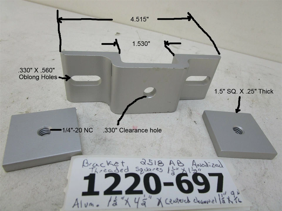 2518 AB Aluminum Bracket 4.5"OD X .562"Id X 1.5"Id Square Nut 1.5" X 1.5" X .25" - Изображение 3 из 4