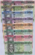South Sudan Set 8 Pcs 1 5 10 20 50 100 500 1000 Pounds Random date P 6 - 21 UNC