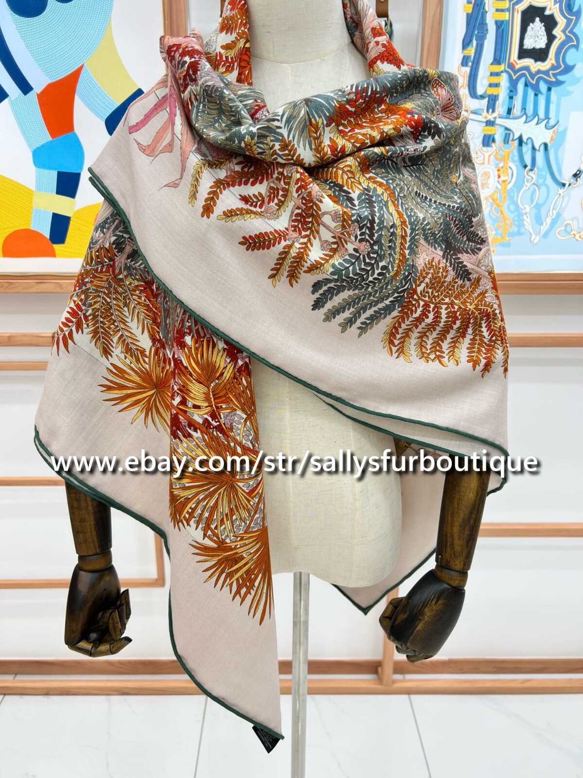 Sallys 70% Cashmere 30% Silk Double Face Shawl with Garden Trees Print 53 Inch