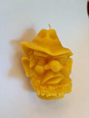 Leprechaun / Gnome / he-man   bees wax candle -  fr cartoon, puppet or doll head