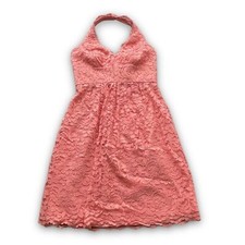 David's Bridal Pink/Peach Lace Halter Dress Sz 8 Valentines Wedding Party Y2K