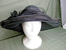 Vintage Preston York Black Straw Italy Ladies Hat Derby Church Wide Brim H14