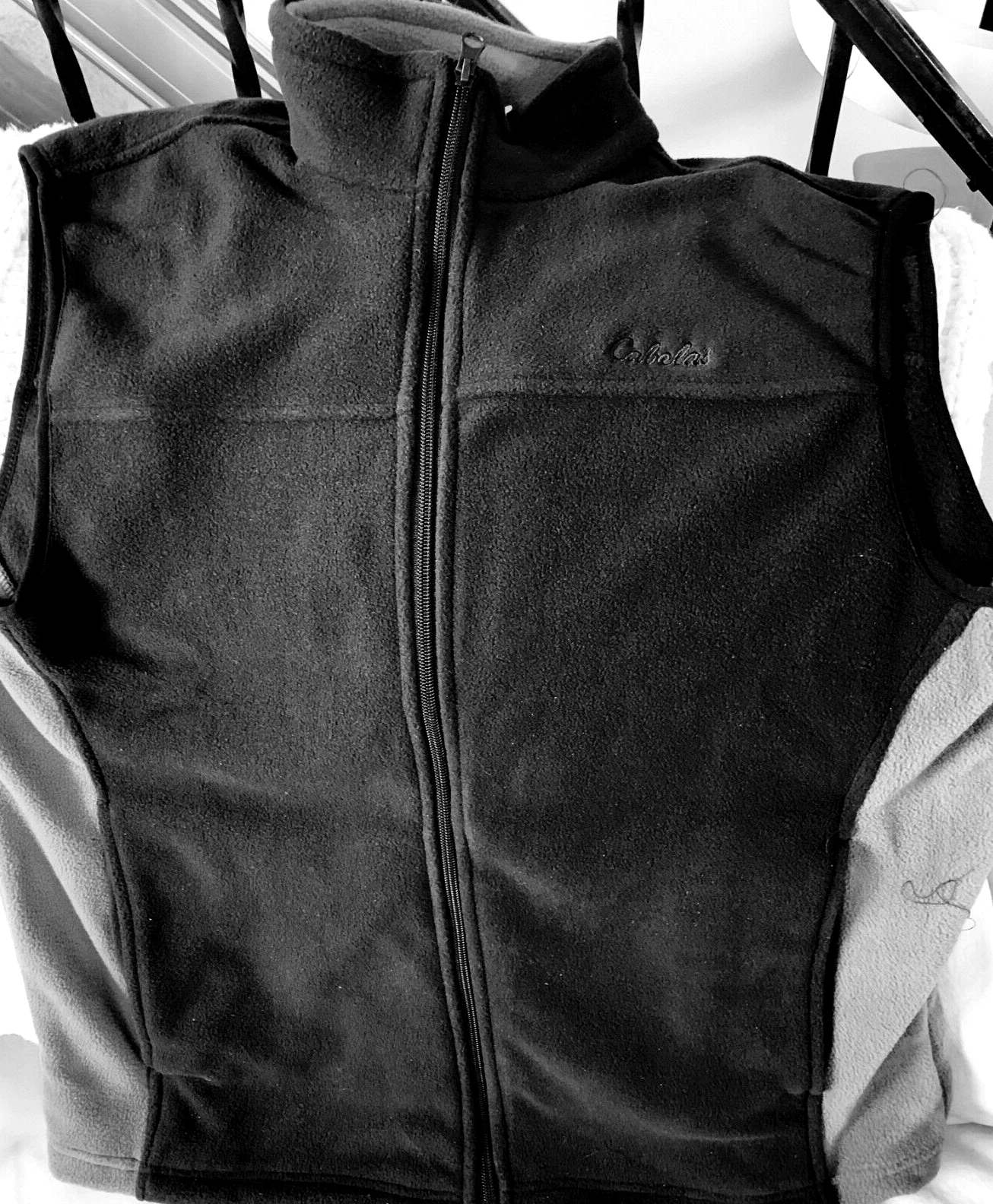 CABALES FLEECE FULL ZIP VEST MENS SZ LARGE BLACK/GREY MOCK NECK POCKETS OUTDOOR