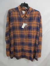ROWM Mens Shirt 4XT Orange Plaid Long Sleeve Button Down Blue Flannel Cotton 