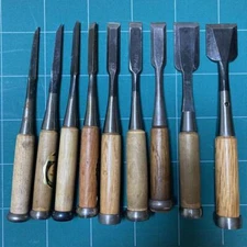 Japanese Chisel Nomi Carpenter Tool Lot of 9 Set Hand Tool wood working Vintage