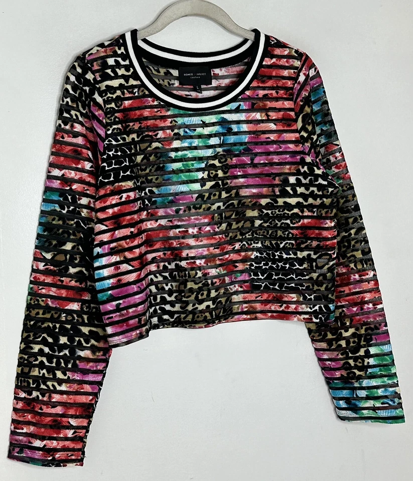 Top floral de malla con estampado animal a rayas manga larga de alta costura Romeo y Julieta talla L Foto 2 de 4