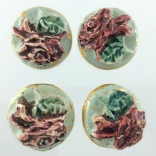 Lot Of 4 Italian Ceramic Painted Round Garment Buttons 1.2in Relief Pattern 768C