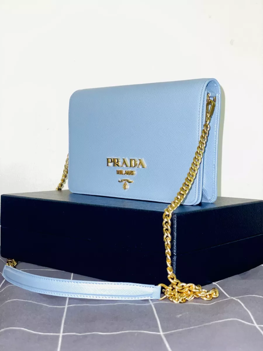 Prada Saffiano Leather Mini Shoulder Bag in Blue