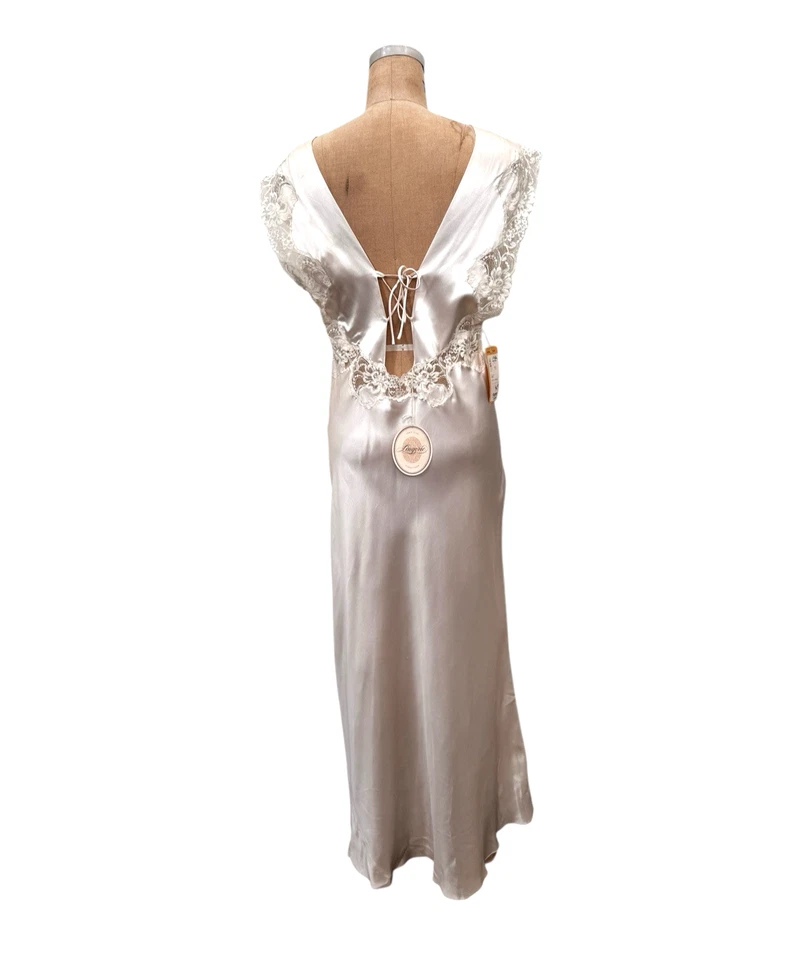 Pearl Silk Charmeuse Lace Maxi Gown Lace Slip Lingeree Opal Dress Sz L to XL New - Image 4 of 4