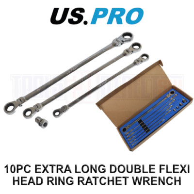 US PRO 10 Stck. lang Doppel Flexi Kopf Ratsche Schlüssel Set 8-19 mm 2218