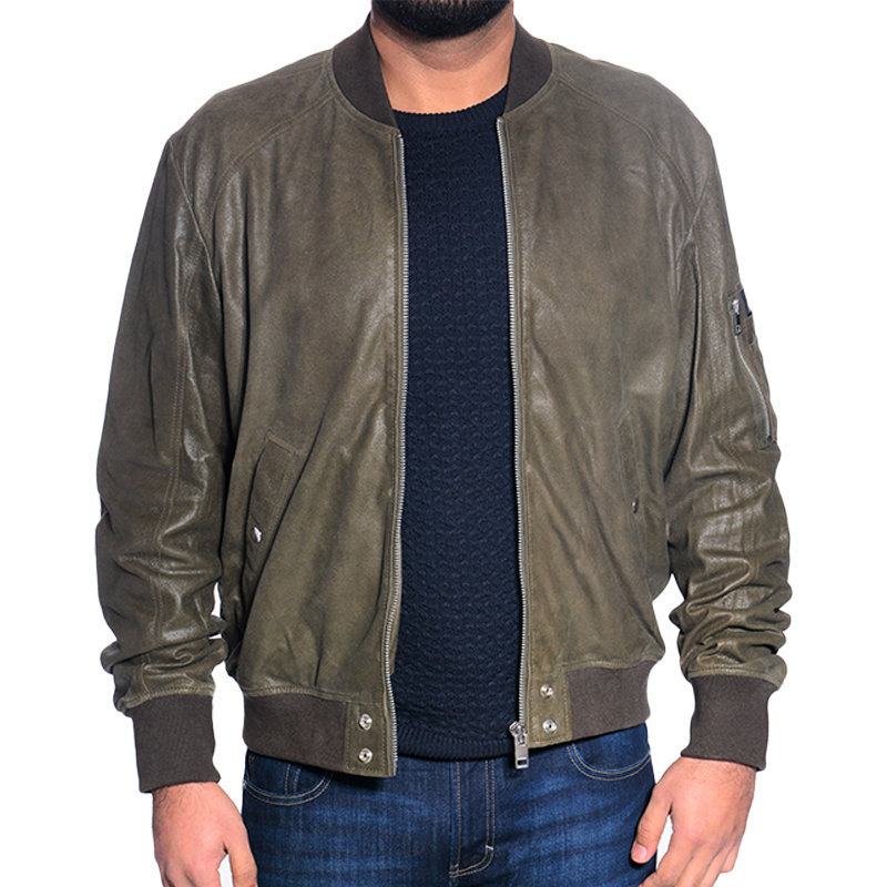 DIESEL Leather Jacket L NIKOLAI Mens Bomber Jacket Cafe Racer 