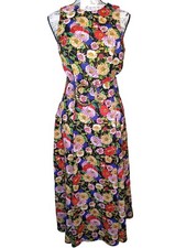 Vintage Roberta II Sleeveless Maxi Dress, S/XS, Gold Tone Belt Buckle, Floral
