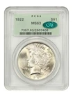 1922 Peace Silver Dollar PCGS MS63 CAC Approved OGH Lustrous