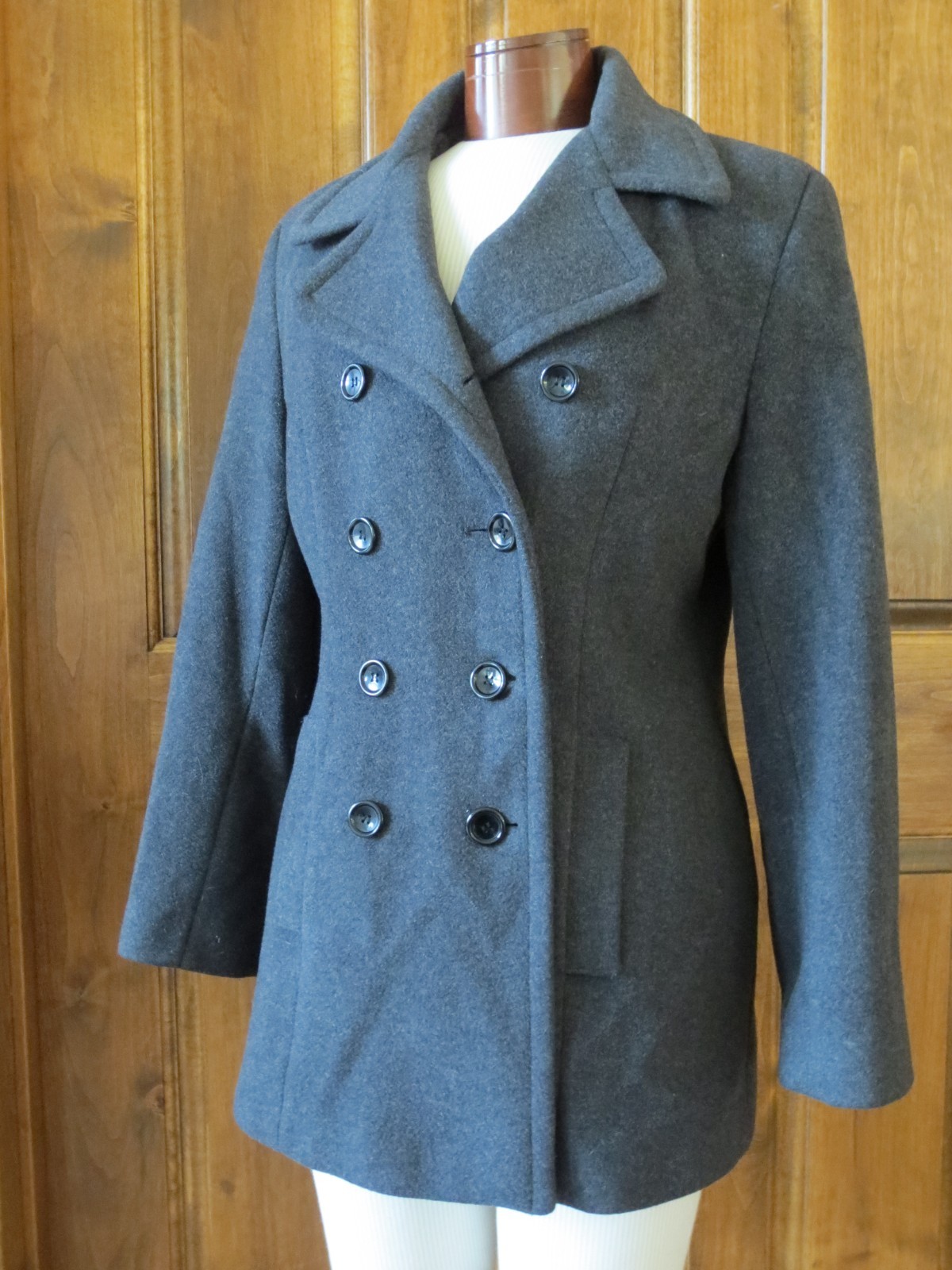 Lined Wool Blend Pea Coat Jacket 
