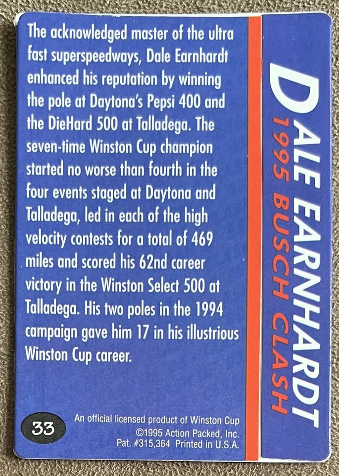 1995 Action Packed Pole Winner Dale Earnhardt #33 NASCAR Racing - Image 2 of 2
