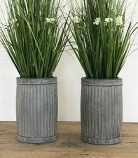 2 x Large Round Galvanised Ribbed Metal Dolly Planters Plant Flower Pot Garden 