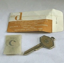 1952-1966 FORD Brass Key Blank D Type Ignition Door "C" Initial NEW Old Stock