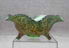 Vintage Imperial Carnival Glass Green Rose Fruit Pedestal Bowl Footed Dish Glass