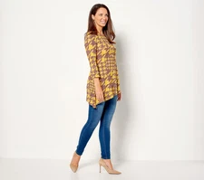 Attitudes by Renee Petite Casknit Houndstooth Asymmetric Top Mustard