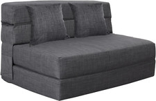 Queen Size Folding Sofa Bed with Memory Foam & 2 Pillows, Dark Gray