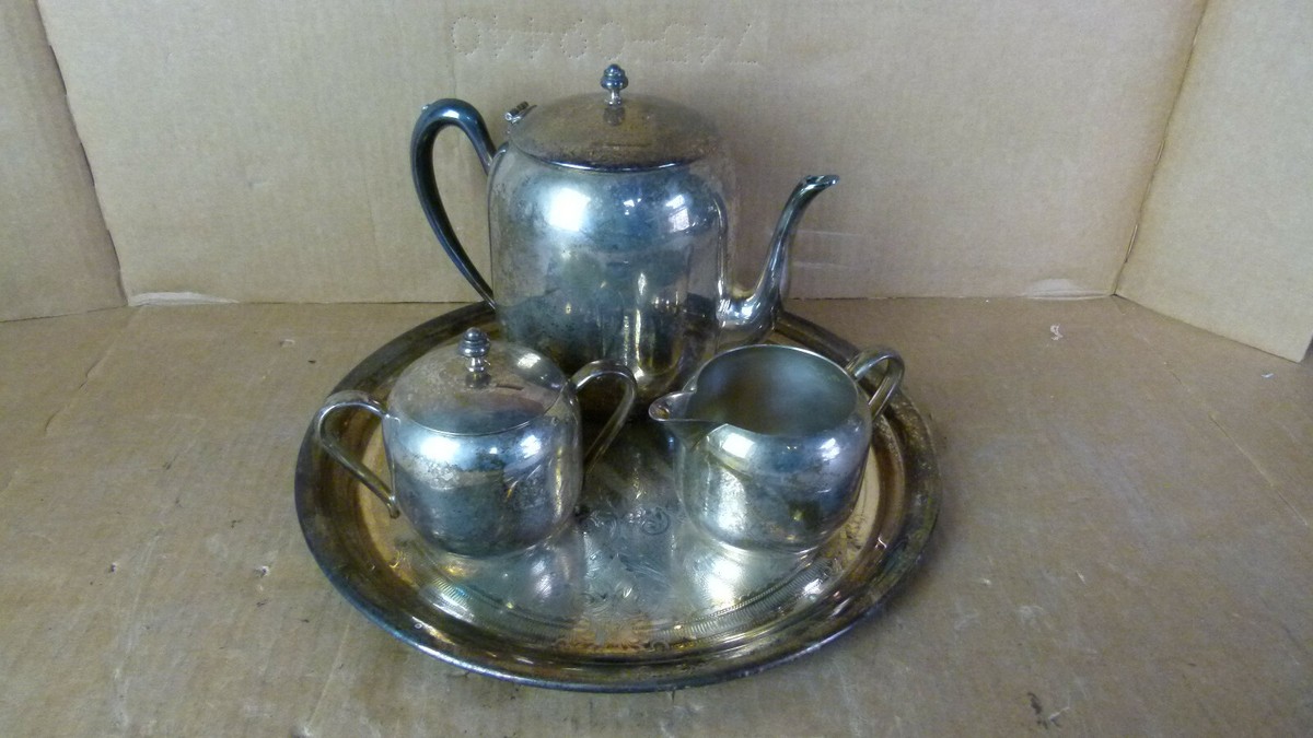 Vintage Set of KS Inc - Teapot, Sugar Bowl w/ Lid, Creamer, & Tray