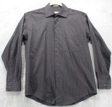 Pronto Uomo Button Up Shirt Men's M Gray with Gray Red Stripe Non Iron Cotton