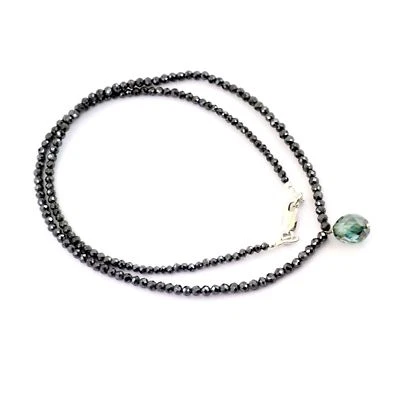 3MM 22" Pulgadas Diamante Negro Collar Con Diamante Azul Cuenta Certificado - Imagen 1 de 4