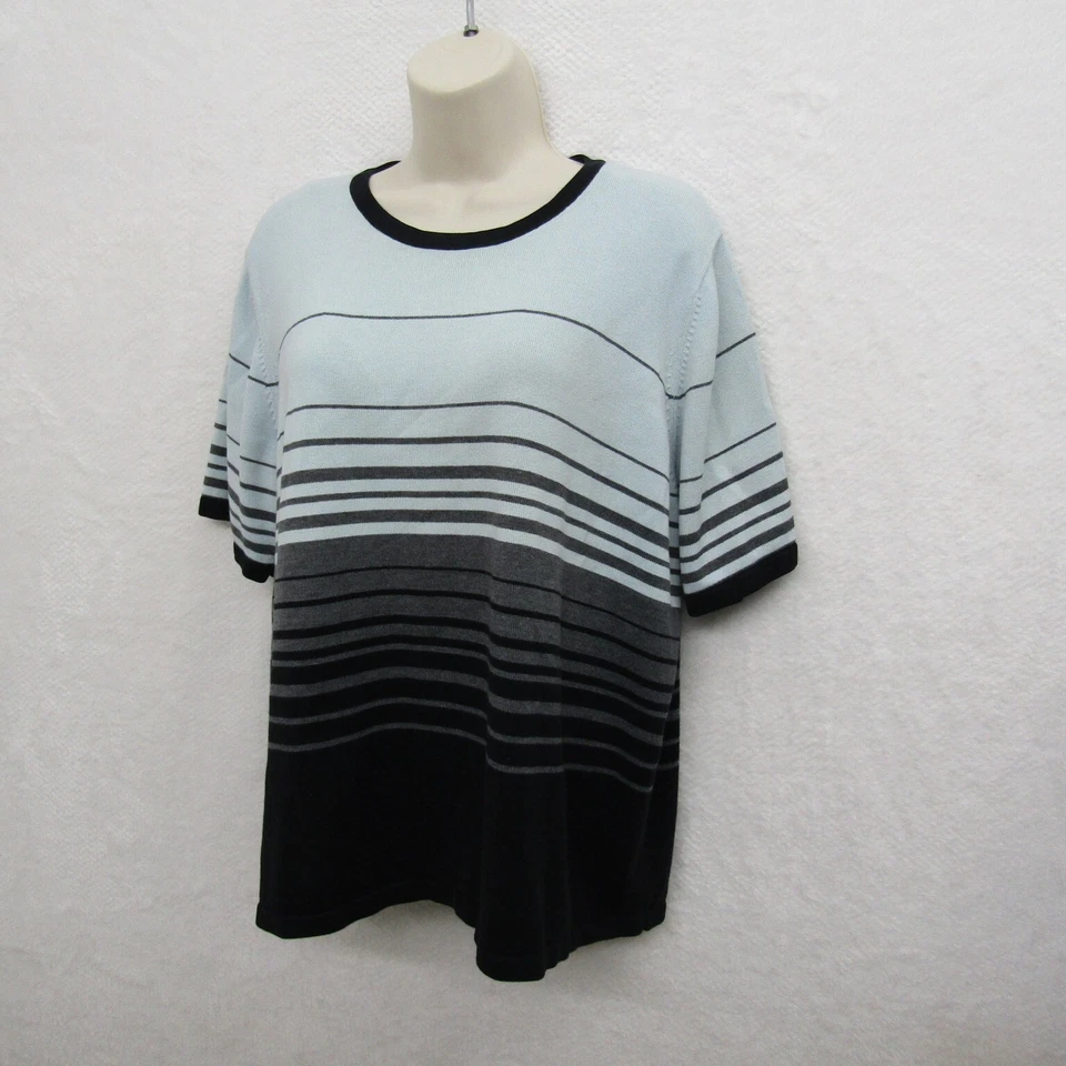 Blusa Top Vestido Granero Mujer Talla 18/20 Azul Negro Rayas Manga Corta Suelta Foto 3 de 4