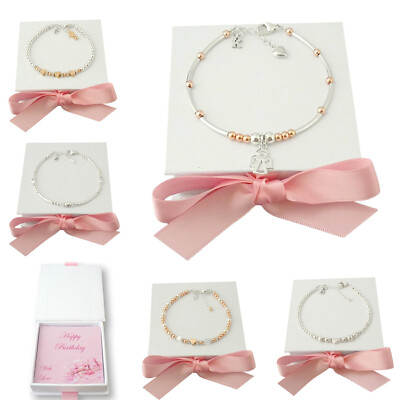 Sterlingsilber & Roségold Perlen Armband mit Brief Charm & besondere Geschenkbox