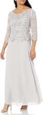 J Kara Women's 3/4 Sleeve with Scallop Beaded Pop Over Gown Grey 6 PETITE NWT