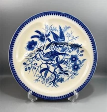 Vintage Villeroy & Boch Blue White FASAN Pheasant Bird Divided Dish Plate 10.75"