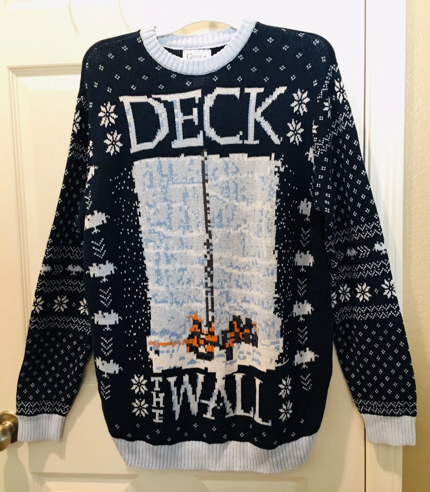 Game of Thrones Size XL Ugly Christmas Sweater Deck The Wall HBO Navy Blue