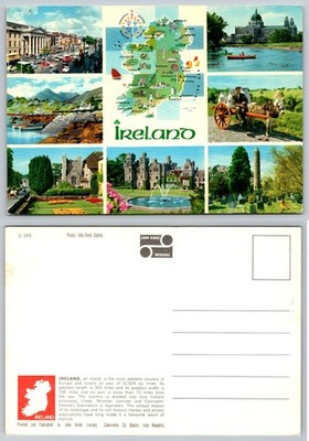 Vintage John Hinde Ireland Multi-View Postcard Dublin Blarney Castle Map